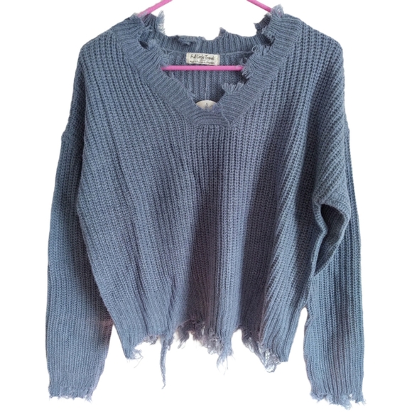 NWT Steel Blue Distressed Sweater - Picture 2 of 9